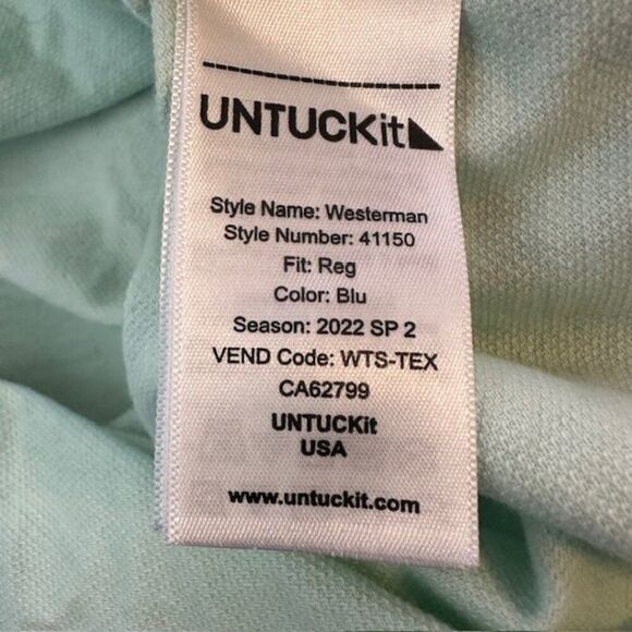 UNTUCKit Large Westerman Short Sleeve Henley Shirt in Green/Blue - Picture 2 of 5